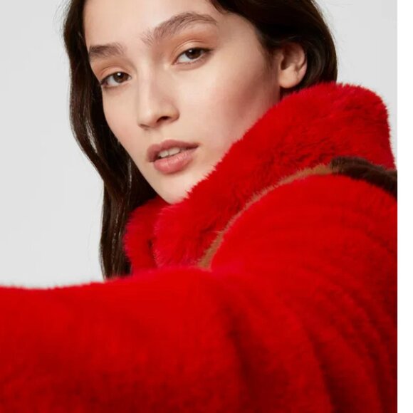 FRENCH CONNECTION -Claudie Faux Fur Oversized Colour Block Coat size M/L - Picture 5 of 6